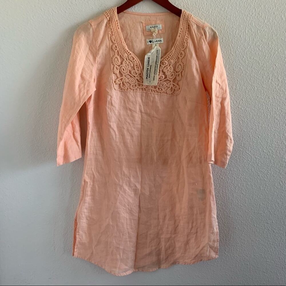 NWT Malvin Light Peachy Pink Linen 3/4 Sleeve Tunic / Dress US 6 Lagenlook Boho